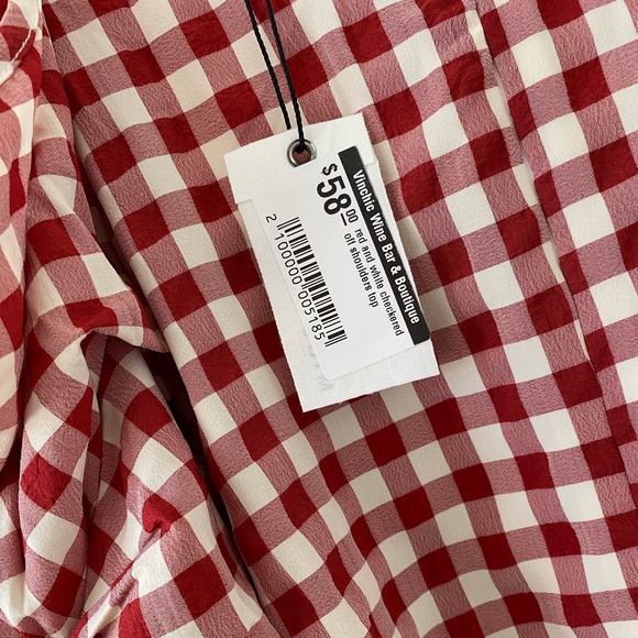 Miou Muse Red Gingham Off-the-Shoulder, Ruffled Sleeved Top - Picture 6 of 6